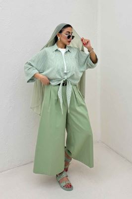 شومیز گره ای لینن زارا تک جیب