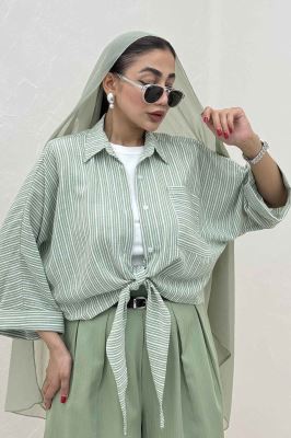 شومیز گره ای لینن زارا تک جیب