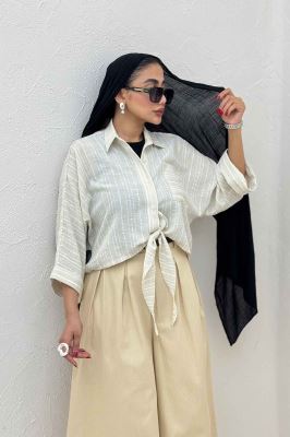 شومیز گره ای لینن زارا تک جیب