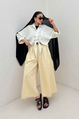 شومیز گره ای لینن زارا تک جیب