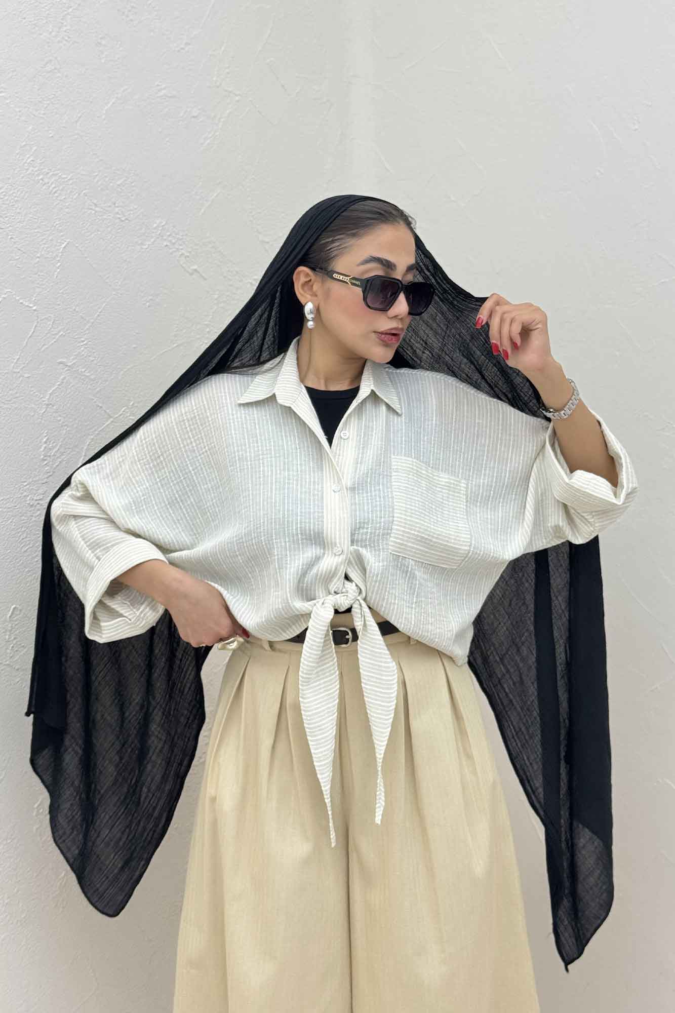 شومیز گره ای لینن زارا تک جیب