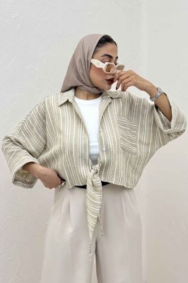 شومیز گره ای لینن زارا تک جیب