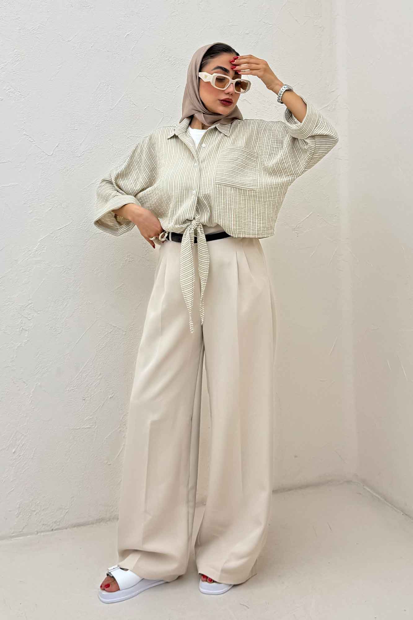 شومیز گره ای لینن زارا تک جیب