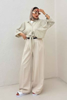 شومیز گره ای لینن زارا تک جیب