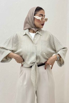 شومیز گره ای لینن زارا تک جیب