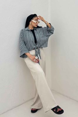 شومیز گره ای لینن زارا تک جیب