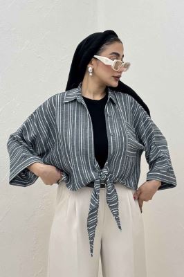 شومیز گره ای لینن زارا تک جیب