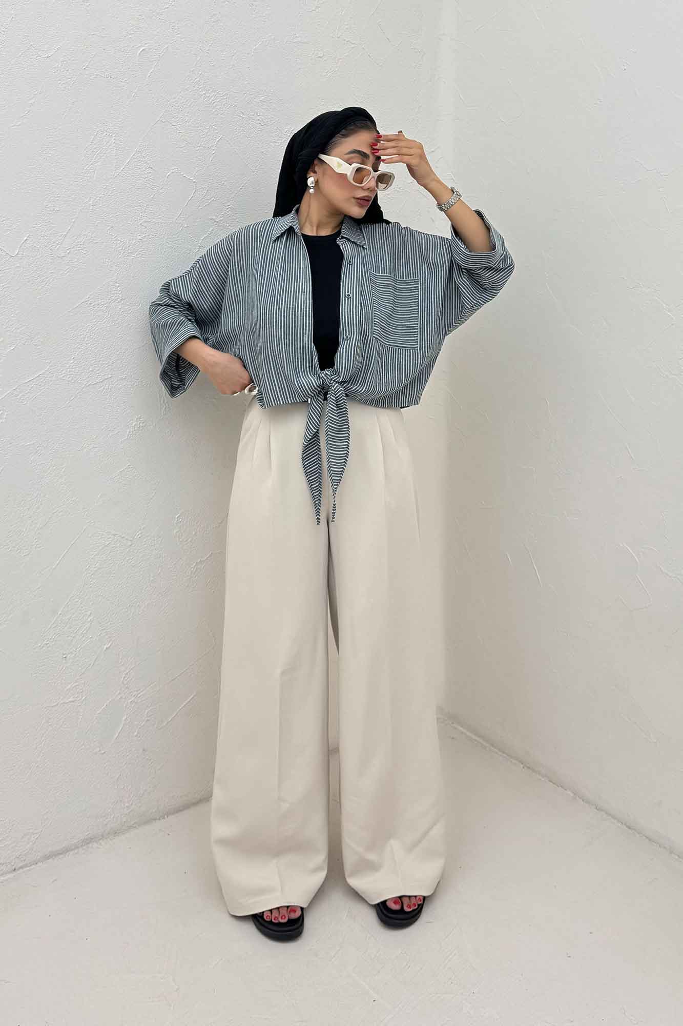 شومیز گره ای لینن زارا تک جیب