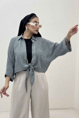 شومیز گره ای لینن زارا تک جیب