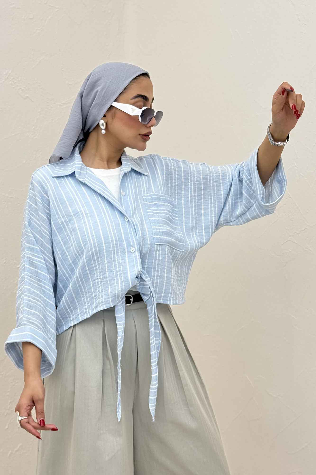 شومیز گره ای لینن زارا تک جیب