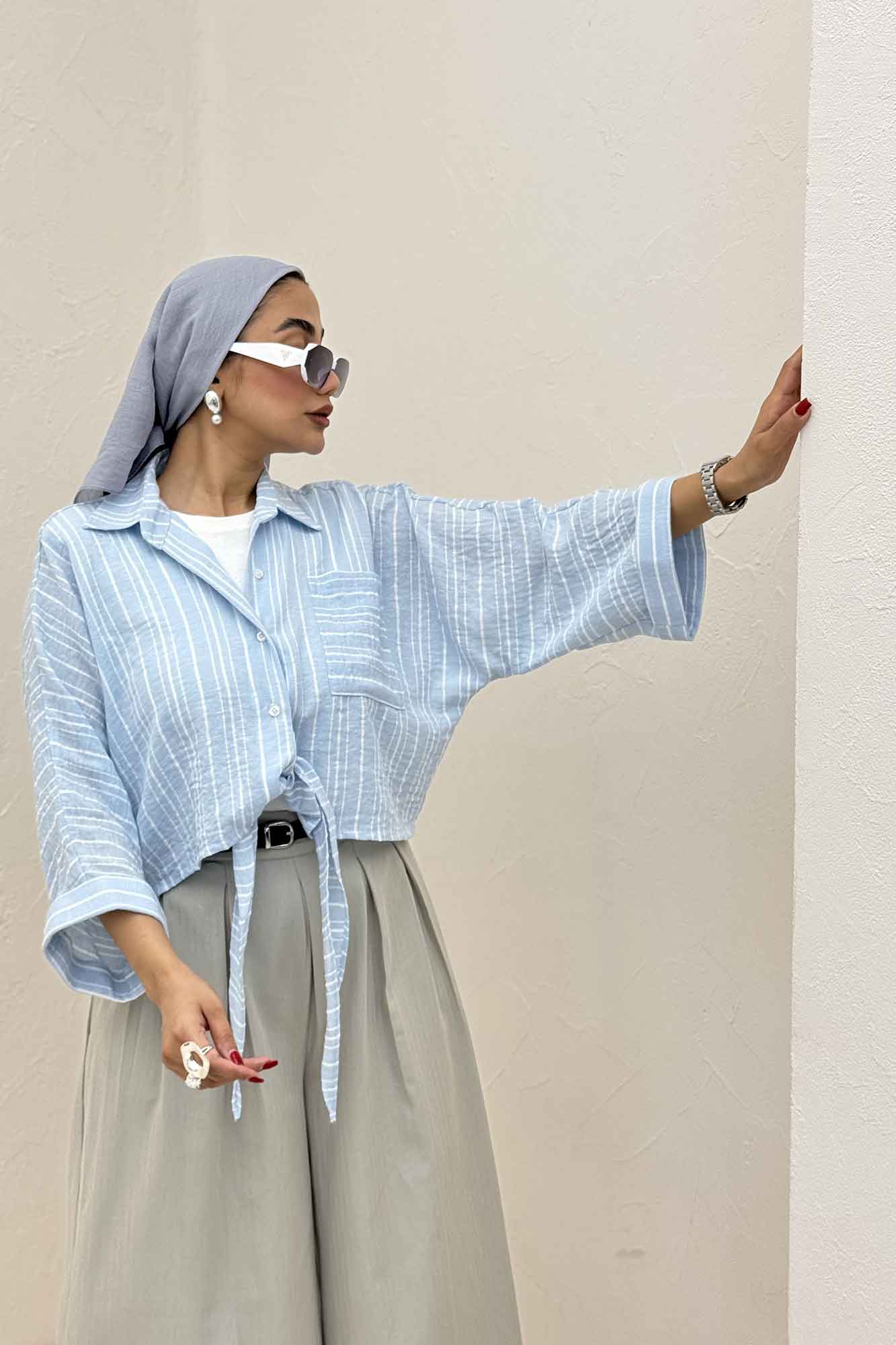 شومیز گره ای لینن زارا تک جیب