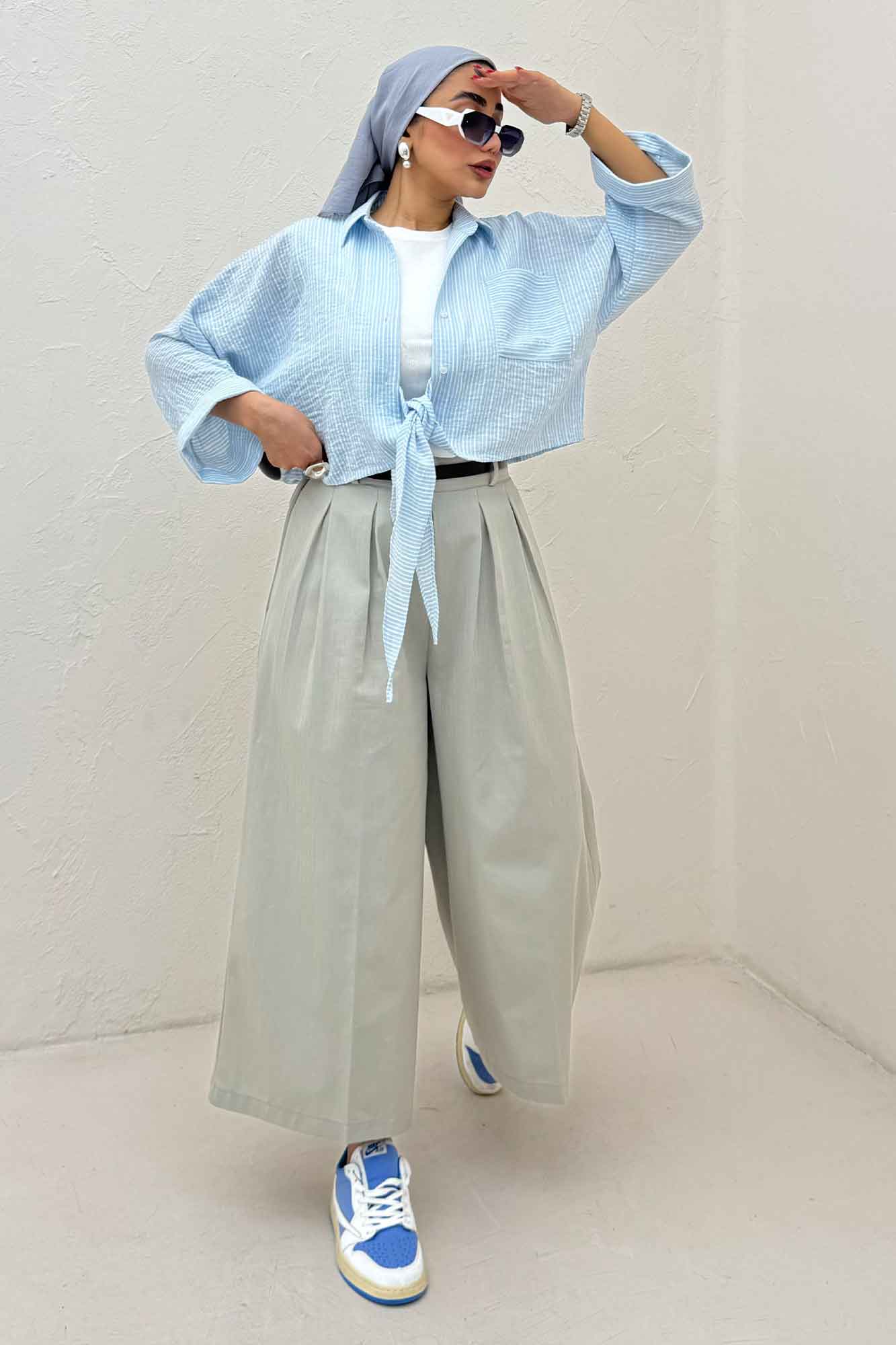 شومیز گره ای لینن زارا تک جیب