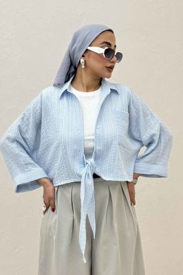 شومیز گره ای لینن زارا تک جیب