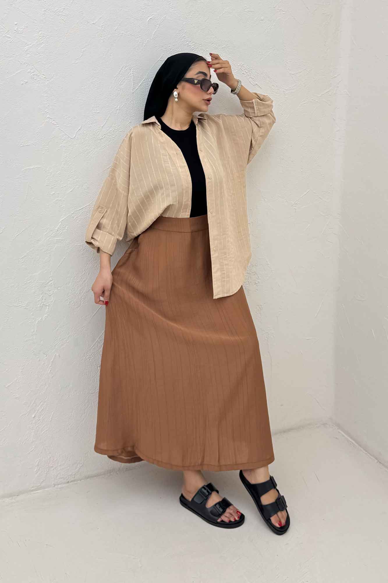 مانتو راه راه استرایپ یقه آبشاری