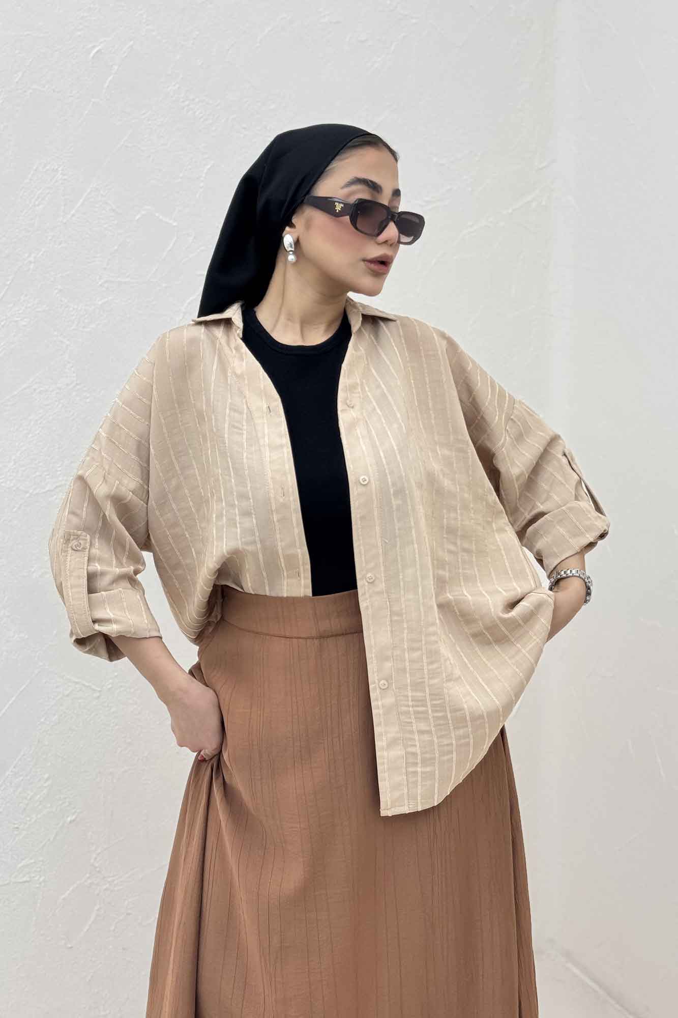 مانتو راه راه استرایپ یقه آبشاری