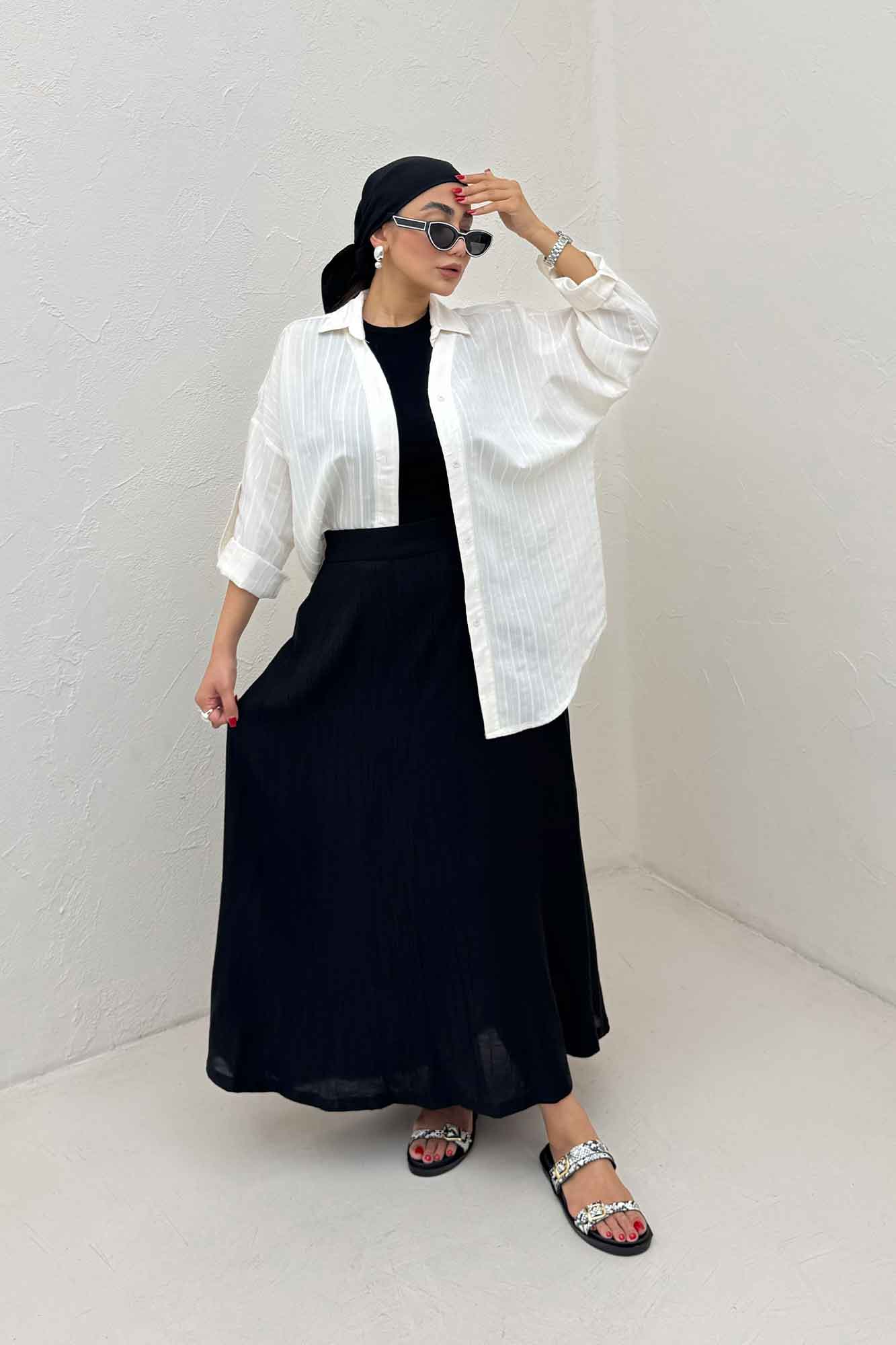 مانتو راه راه استرایپ یقه آبشاری