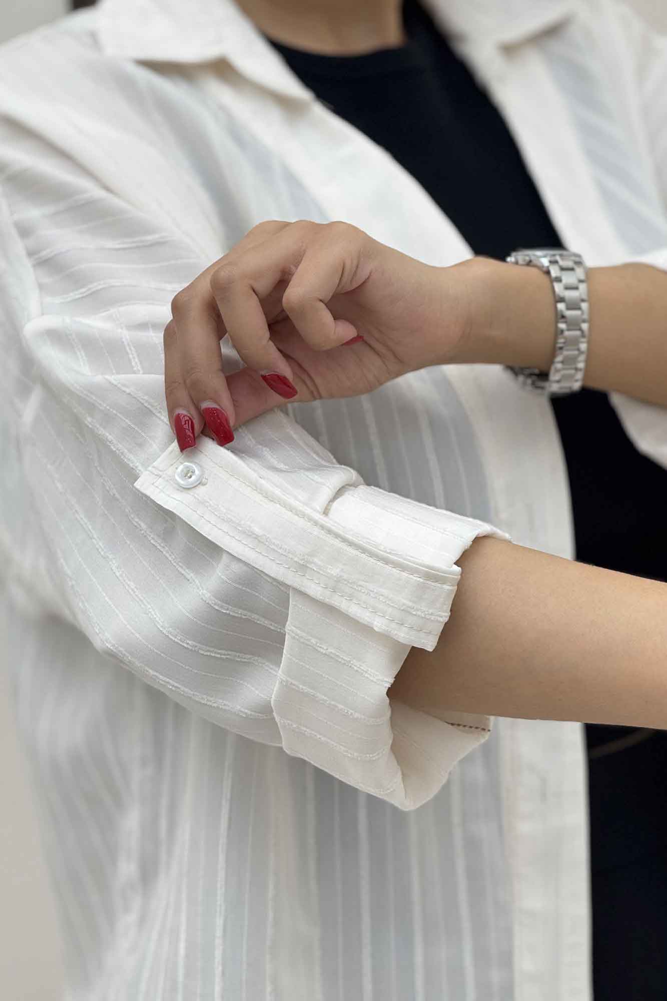 مانتو راه راه استرایپ یقه آبشاری