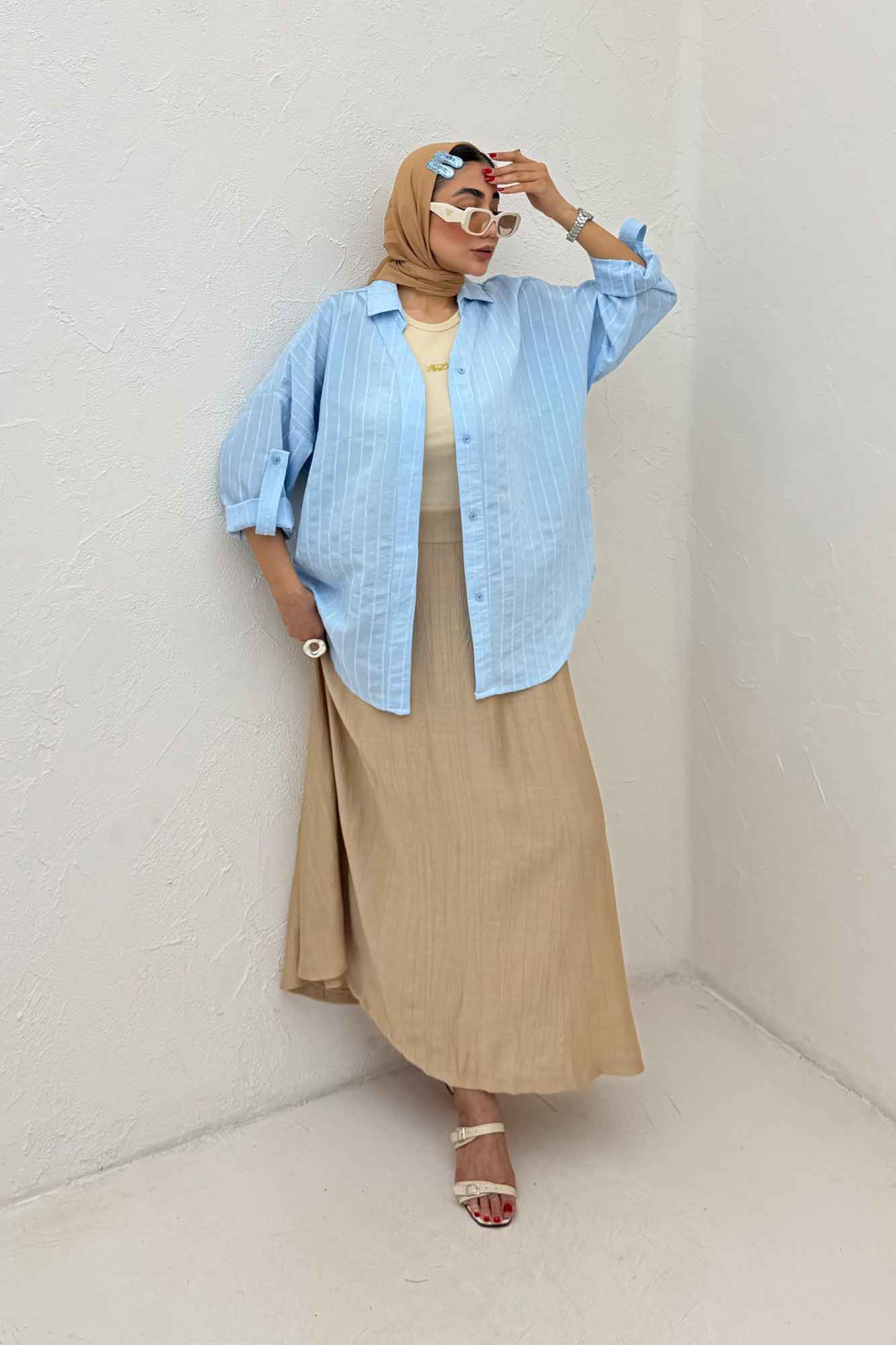 مانتو راه راه استرایپ یقه آبشاری