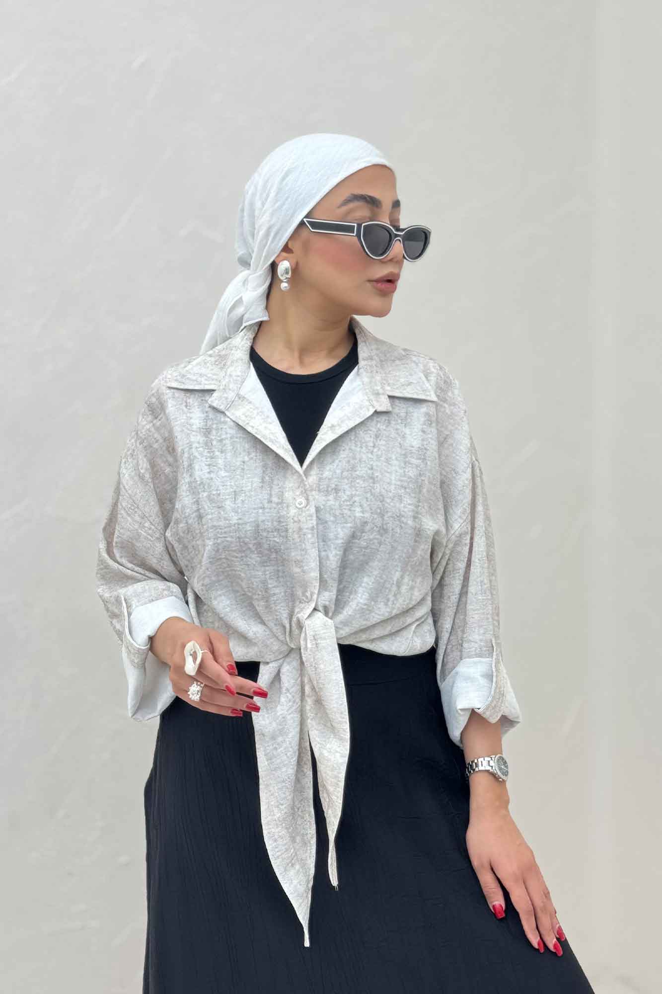 شومیز پرینتی گره ای آستین پاگن کد 1