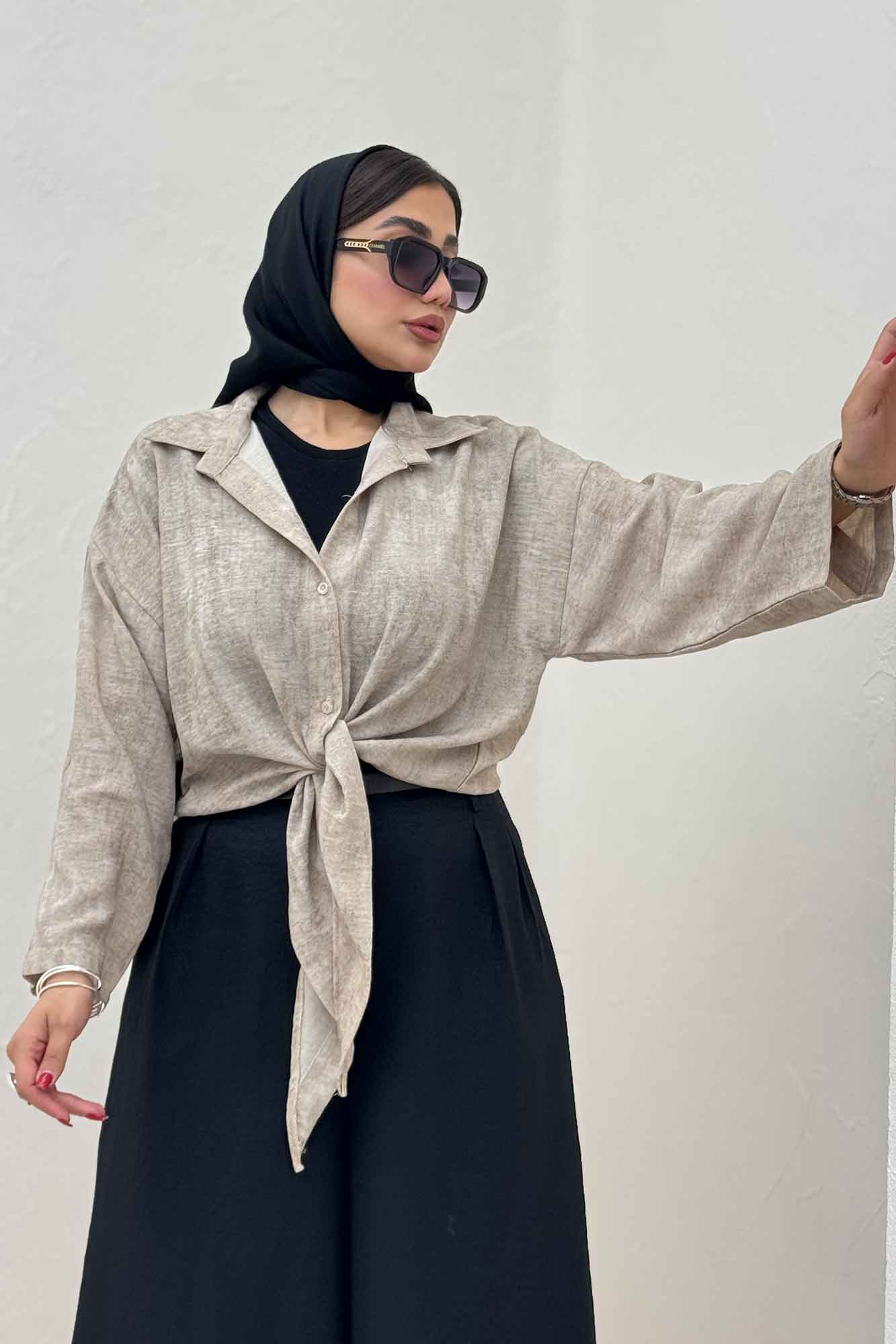 شومیز پرینتی گره ای آستین پاگن کد 1