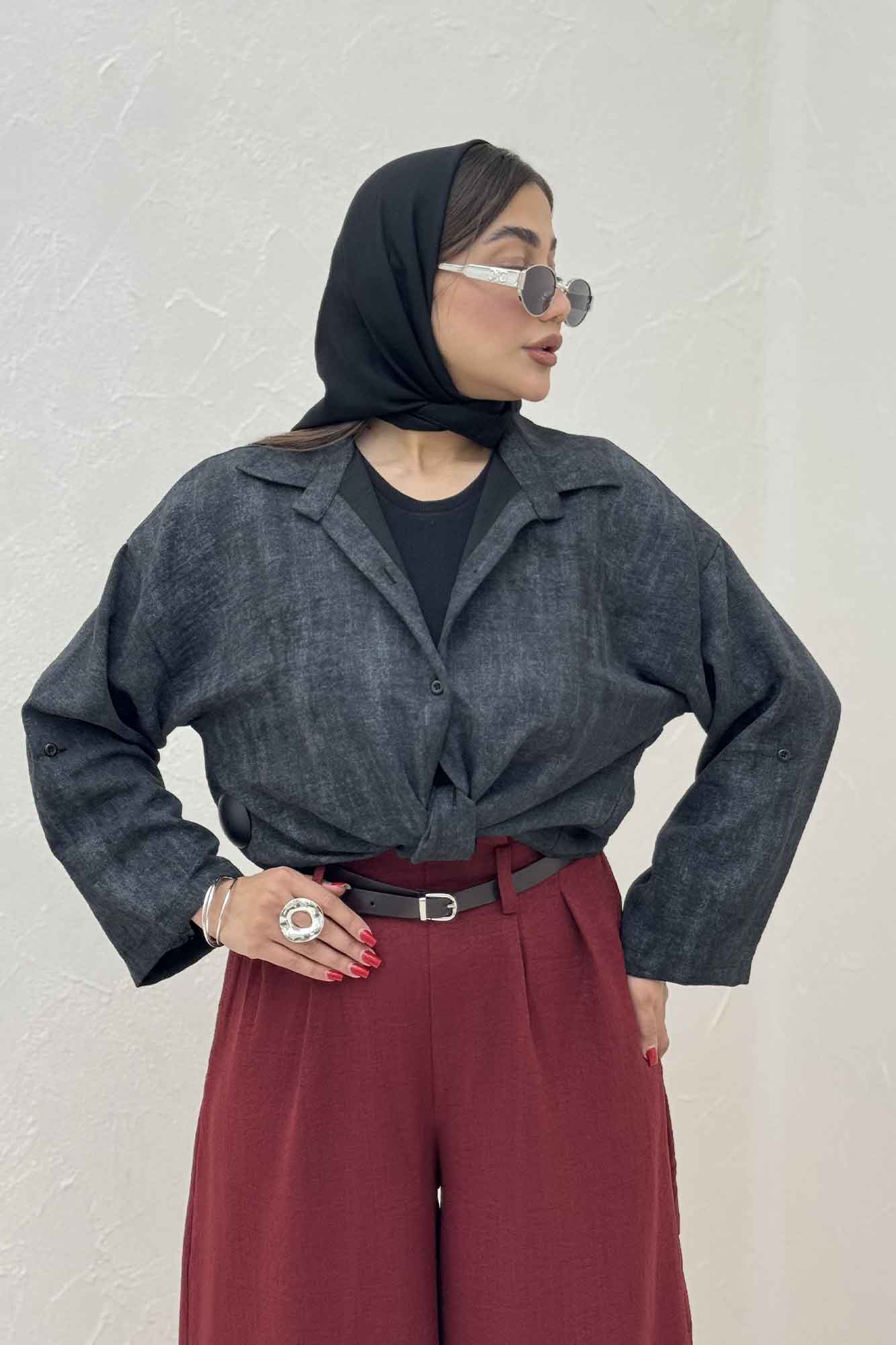 شومیز پرینتی گره ای آستین پاگن کد 1