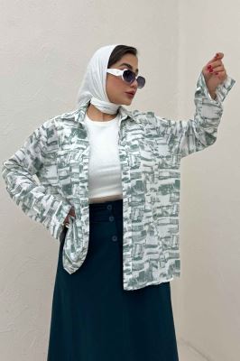 شومیز مانتویی لینن اسلپ مچ دار کد 3