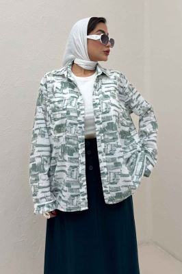 شومیز مانتویی لینن اسلپ مچ دار کد 3