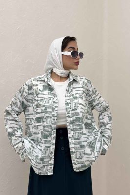 شومیز مانتویی لینن اسلپ مچ دار کد 3