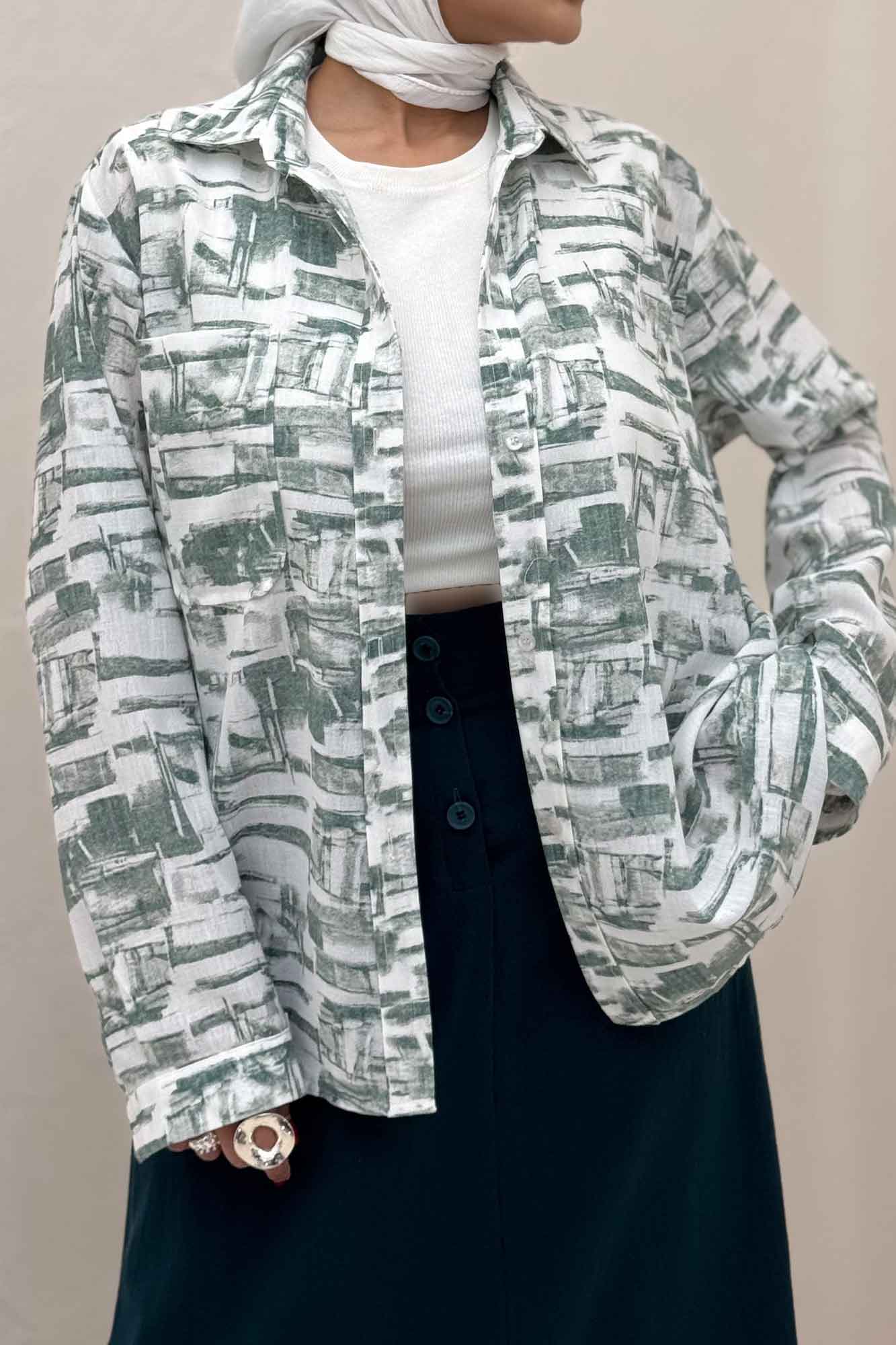 شومیز مانتویی لینن اسلپ مچ دار کد 3