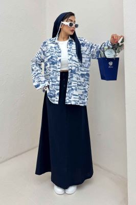 شومیز مانتویی لینن اسلپ مچ دار کد 3