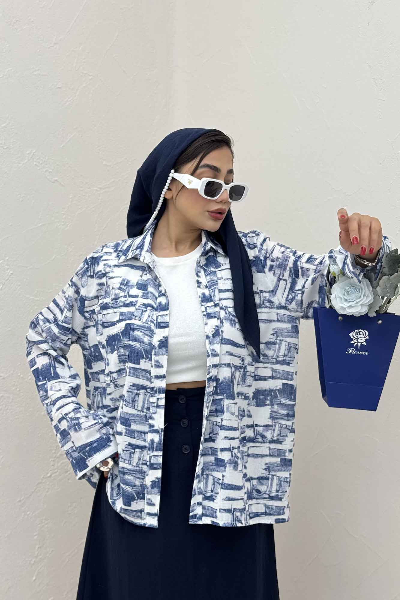 شومیز مانتویی لینن اسلپ مچ دار کد 3