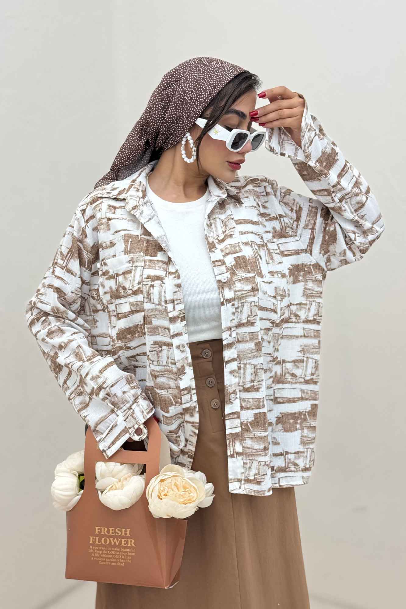 شومیز مانتویی لینن اسلپ مچ دار کد 3