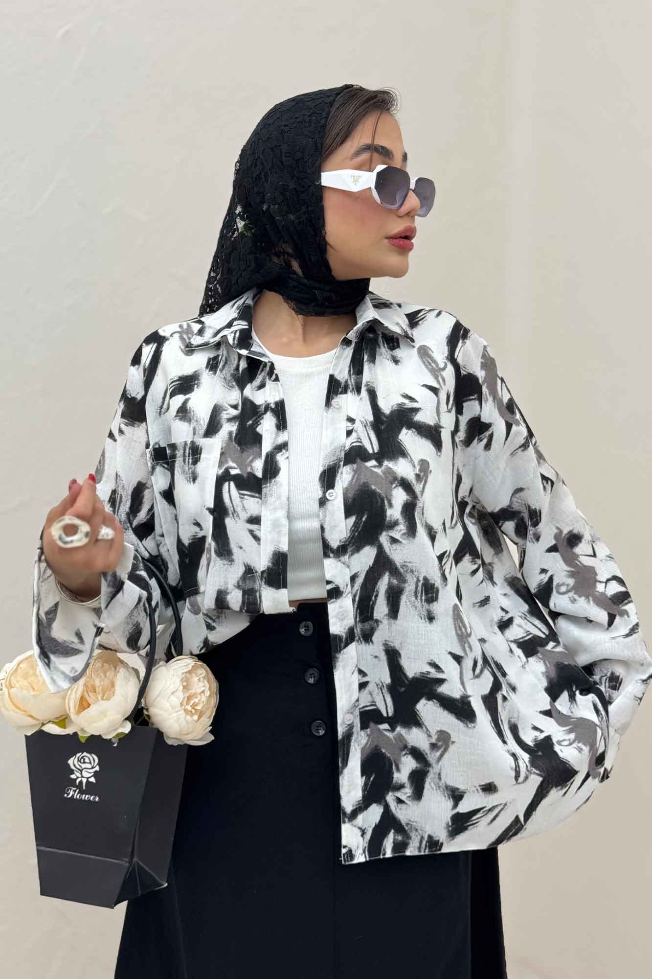 شومیز مانتویی لینن اسلپ مچ دار کد 4