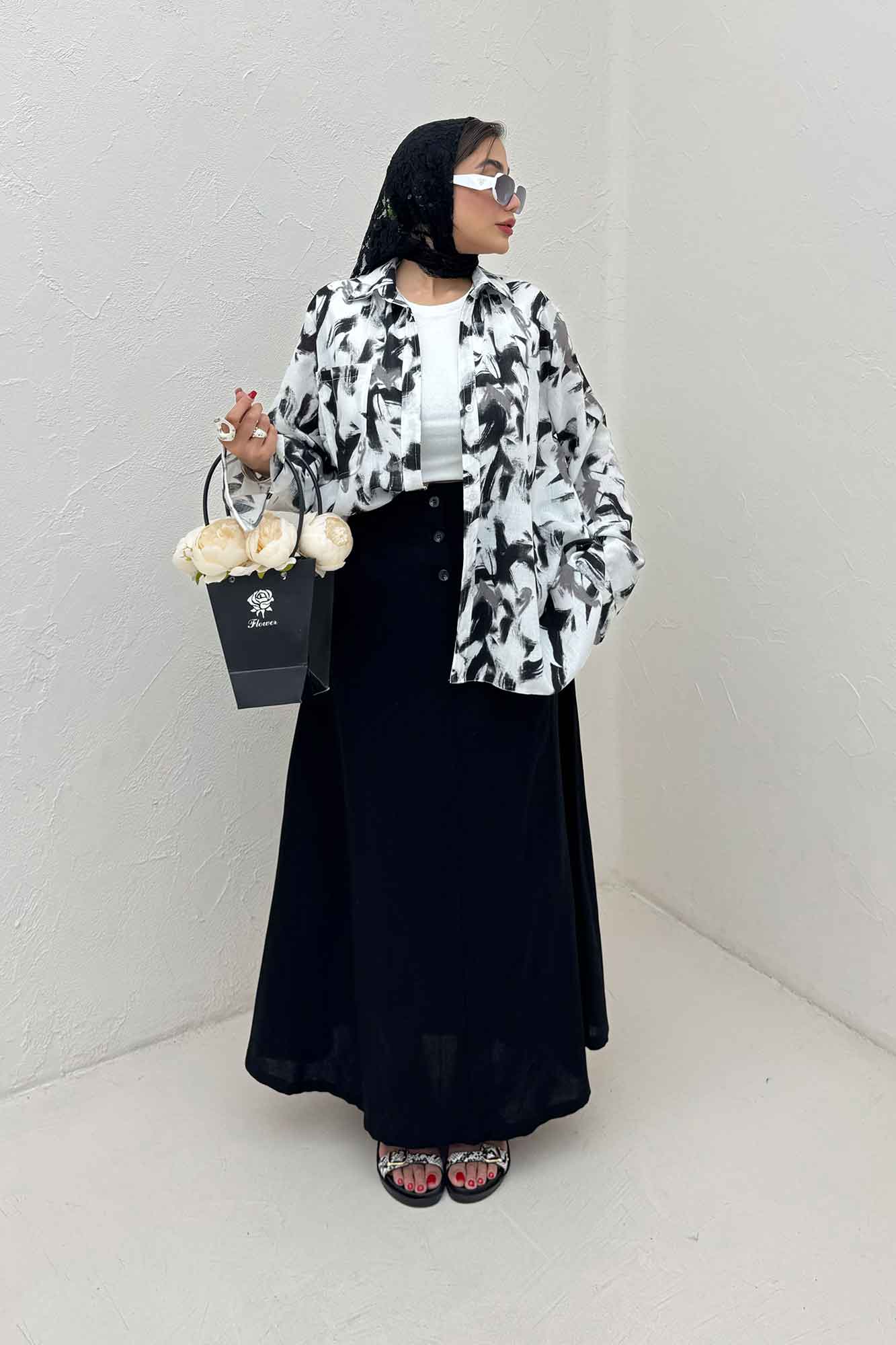 شومیز مانتویی لینن اسلپ مچ دار کد 4