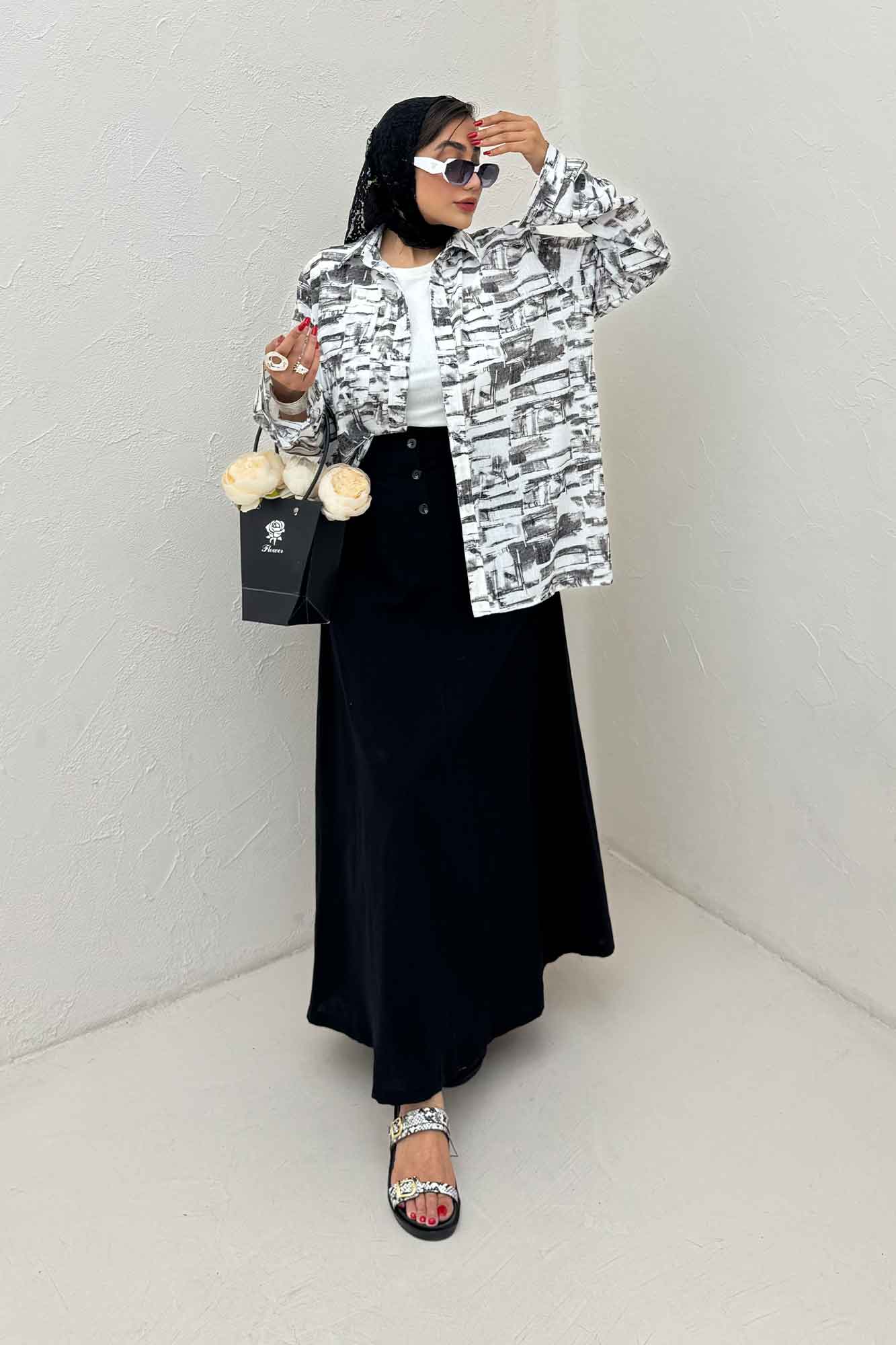 شومیز مانتویی لینن اسلپ مچ دار کد 3