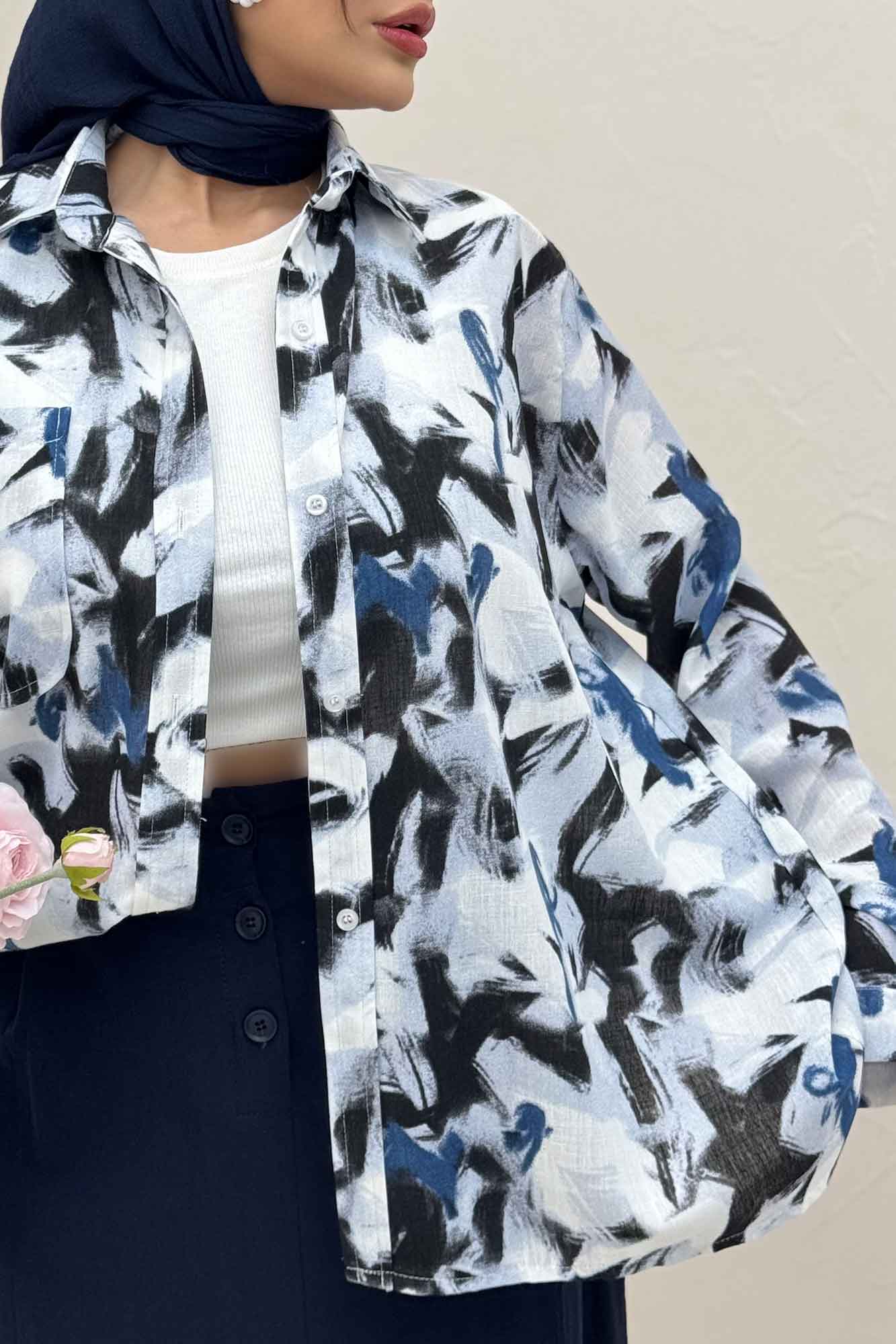 شومیز مانتویی لینن اسلپ مچ دار کد 4