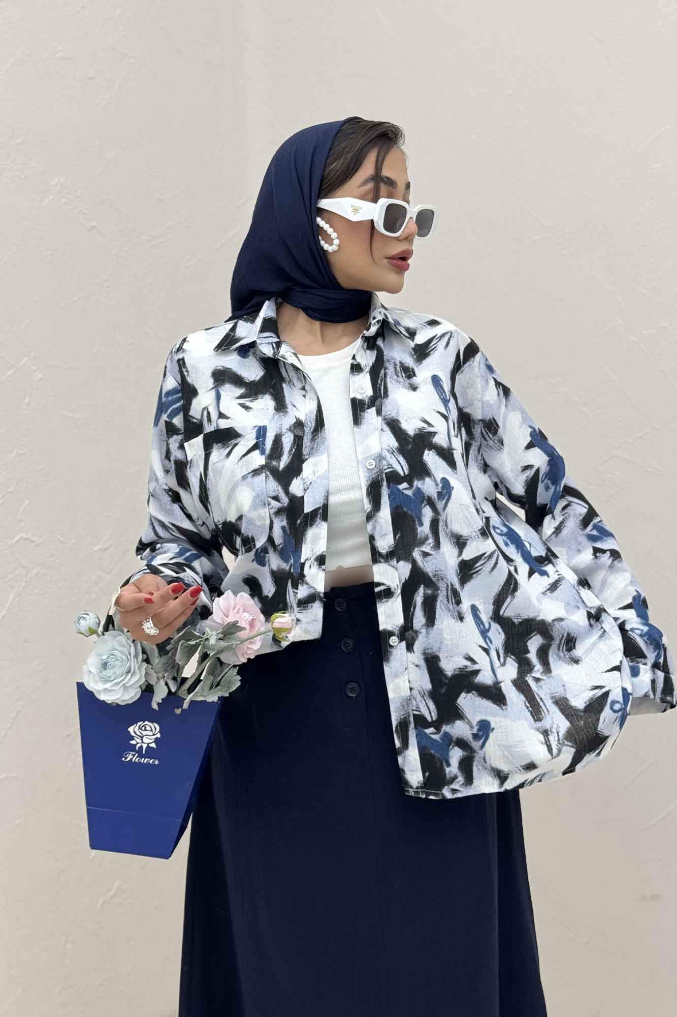 شومیز مانتویی لینن اسلپ مچ دار کد 4