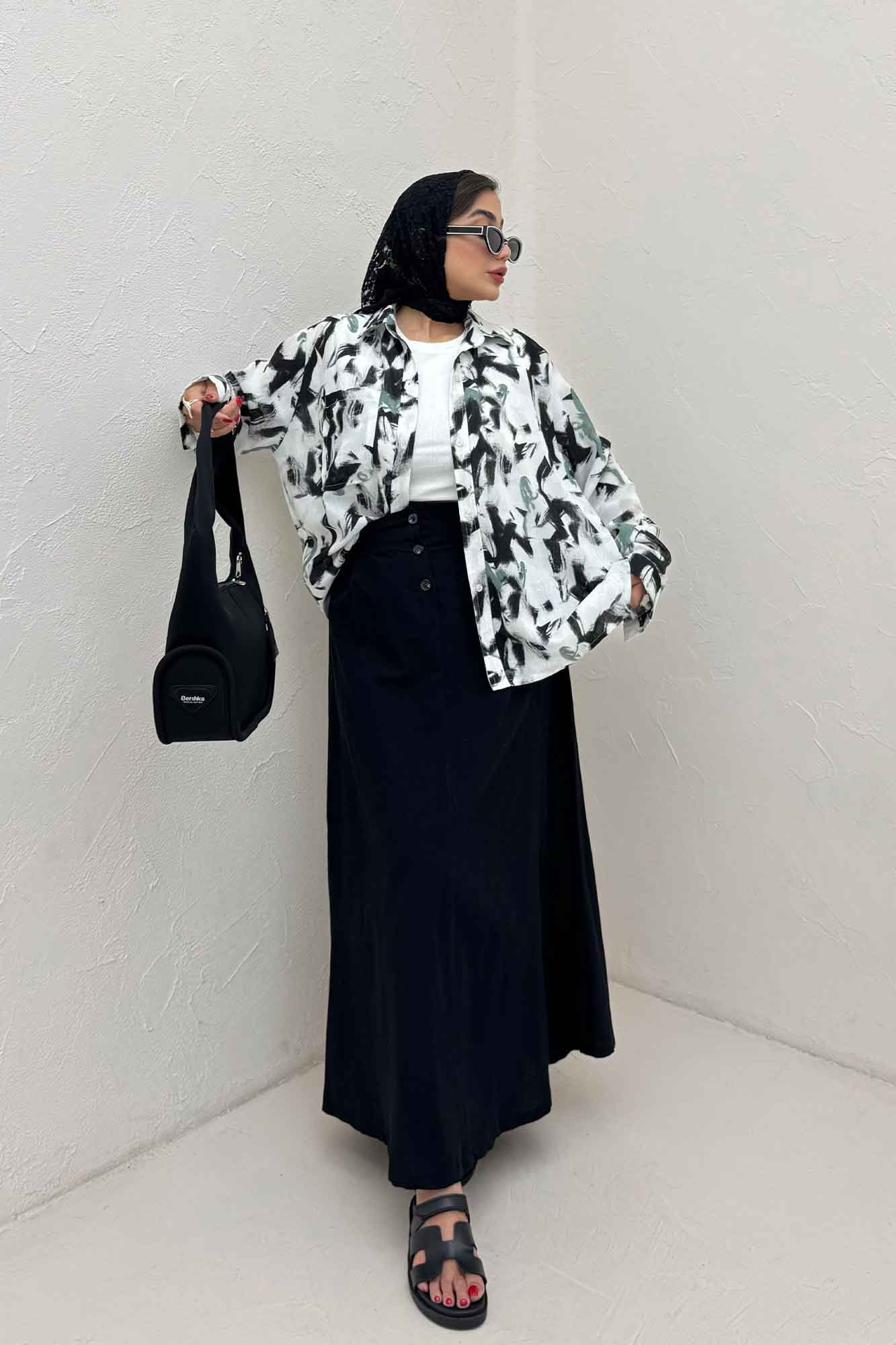 شومیز مانتویی لینن اسلپ مچ دار کد 4