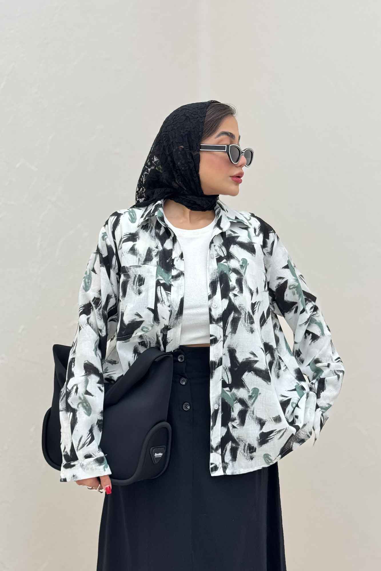 شومیز مانتویی لینن اسلپ مچ دار کد 4