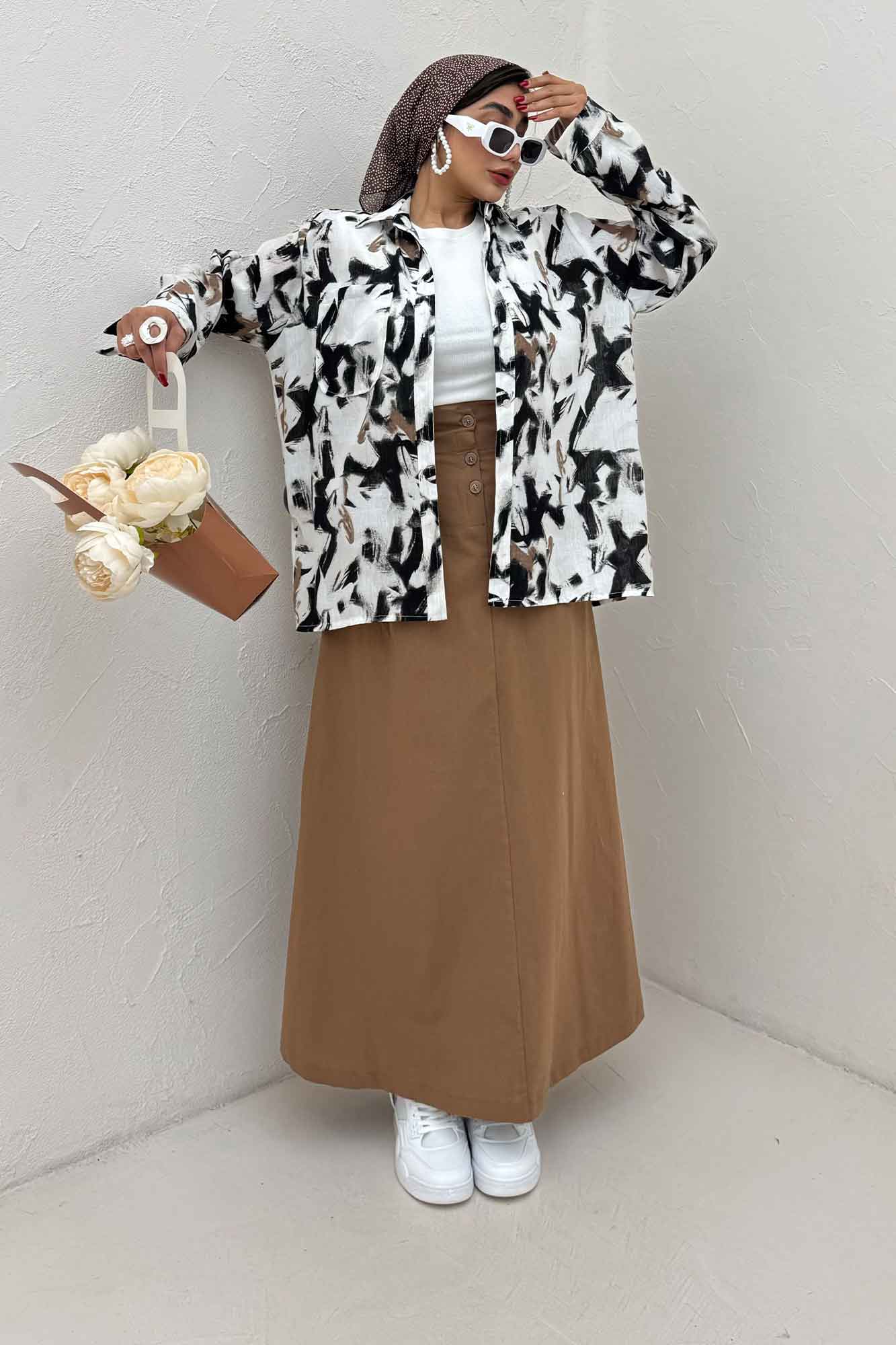 شومیز مانتویی لینن اسلپ مچ دار کد 4