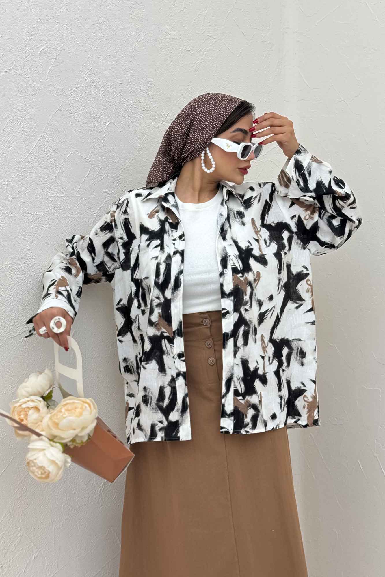 شومیز مانتویی لینن اسلپ مچ دار کد 4