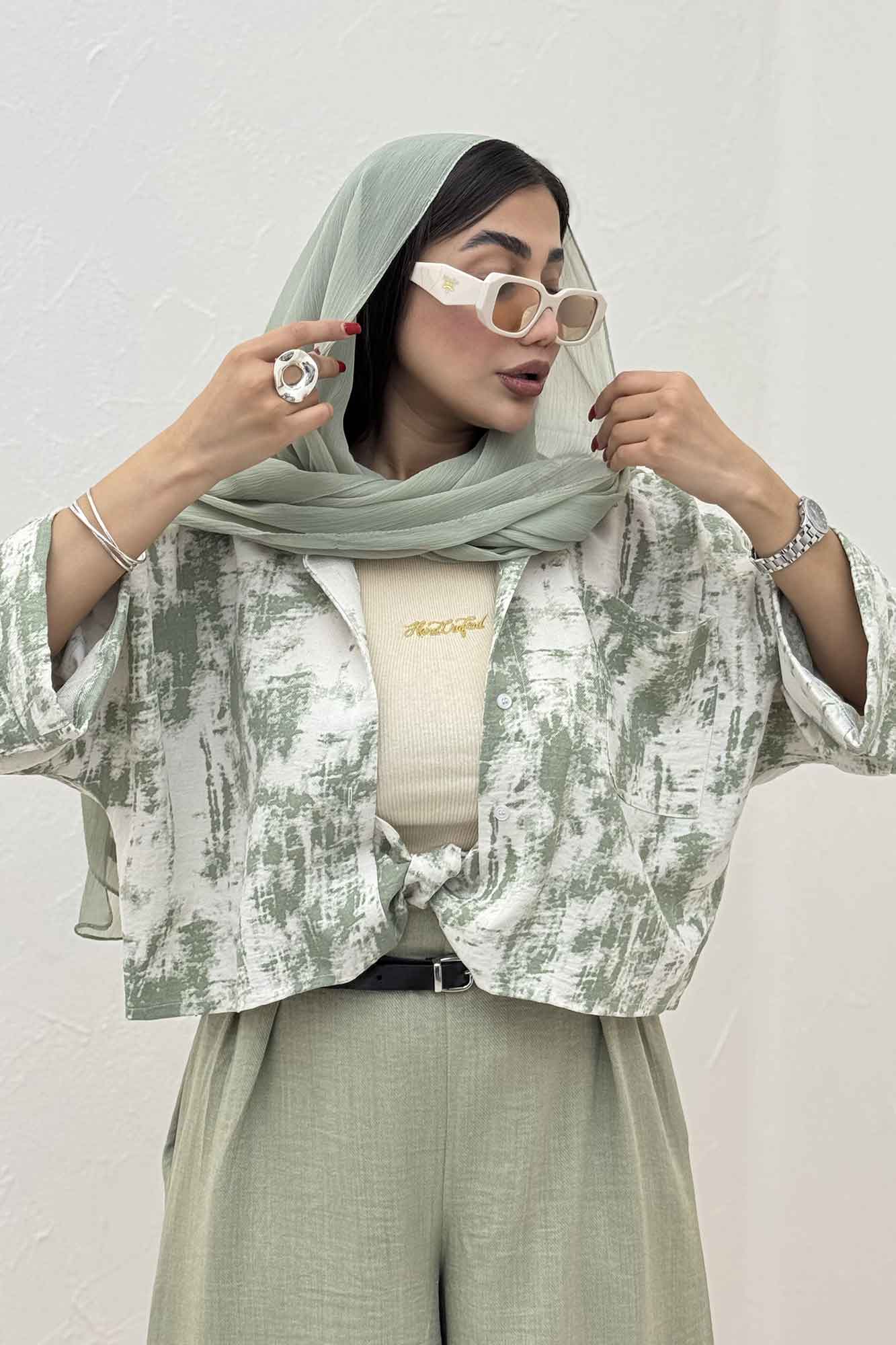 شومیز گره ای پرینتی تک جیب کد 3