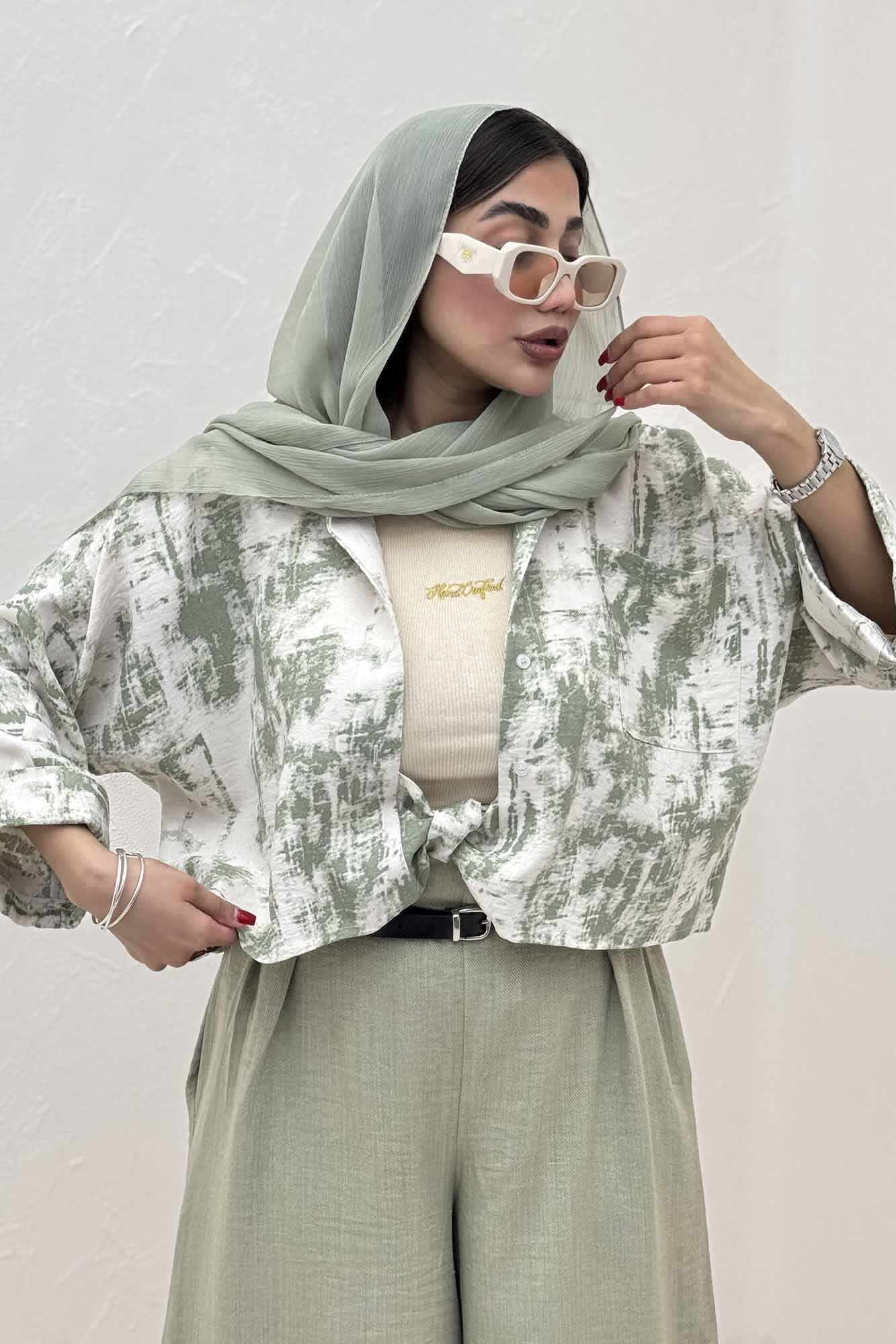 شومیز گره ای پرینتی تک جیب کد 3