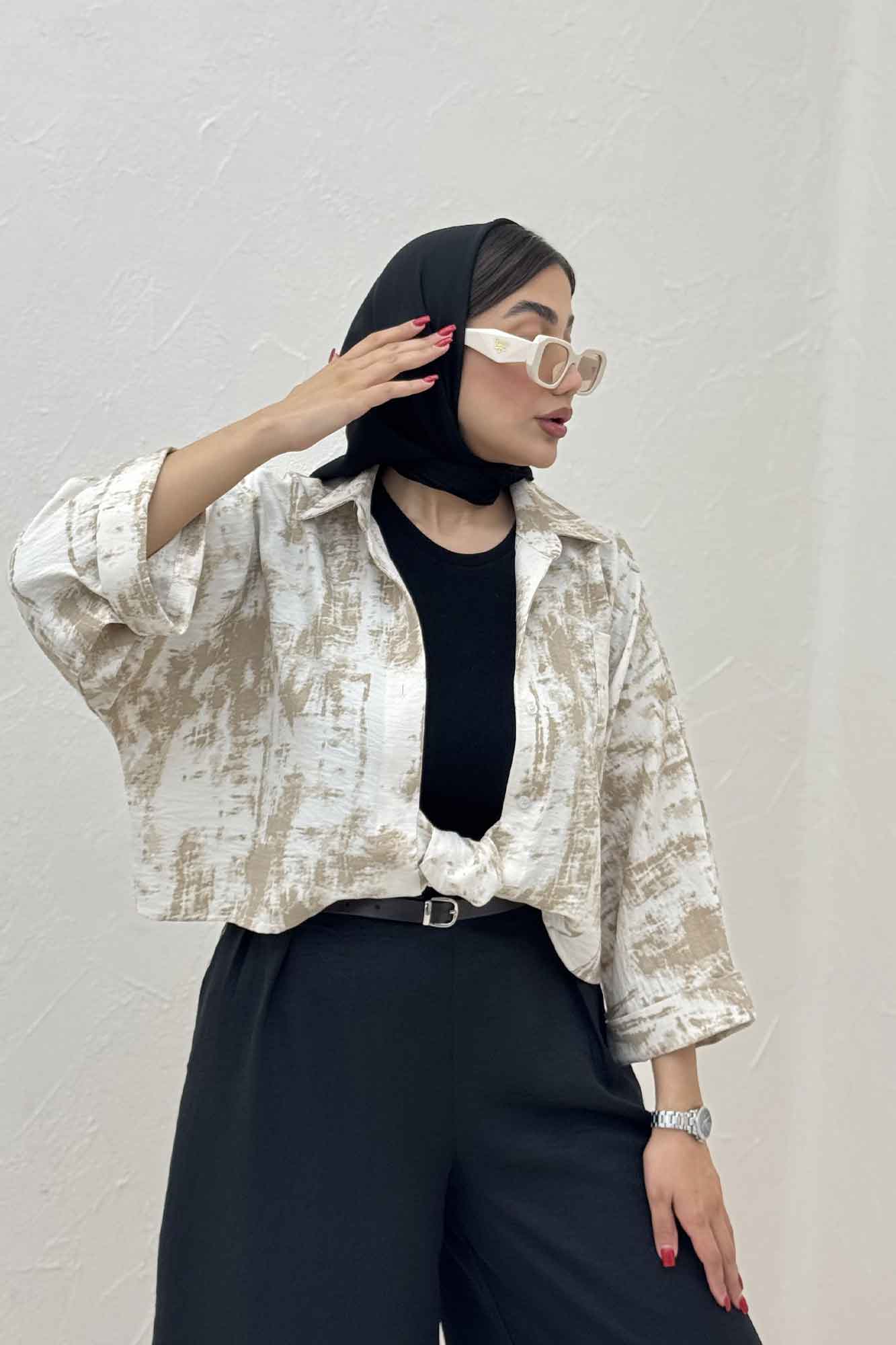 شومیز گره ای پرینتی تک جیب کد 3