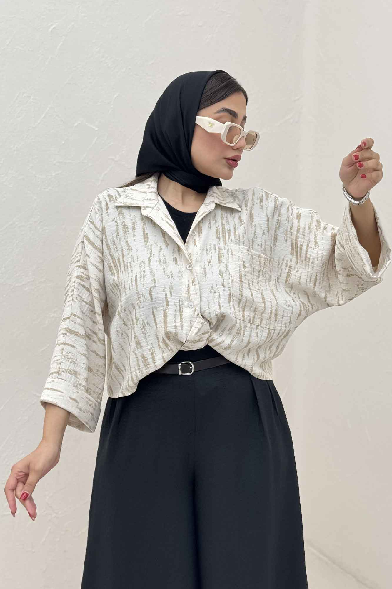 شومیز گره ای پرینتی تک جیب کد 5