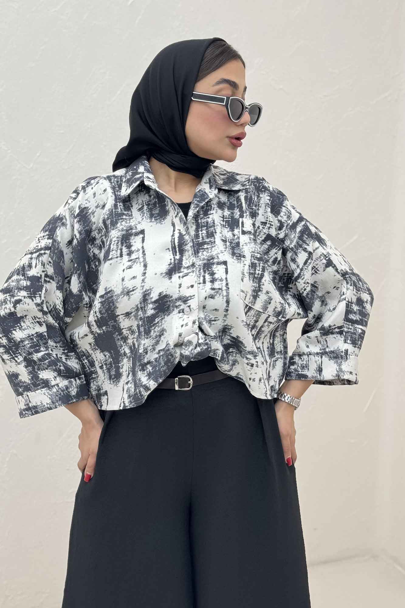 شومیز گره ای پرینتی تک جیب کد 3