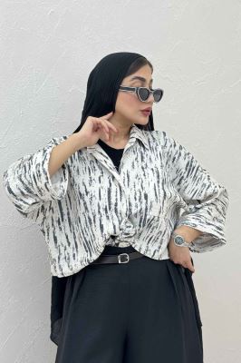 شومیز گره ای پرینتی تک جیب کد 5