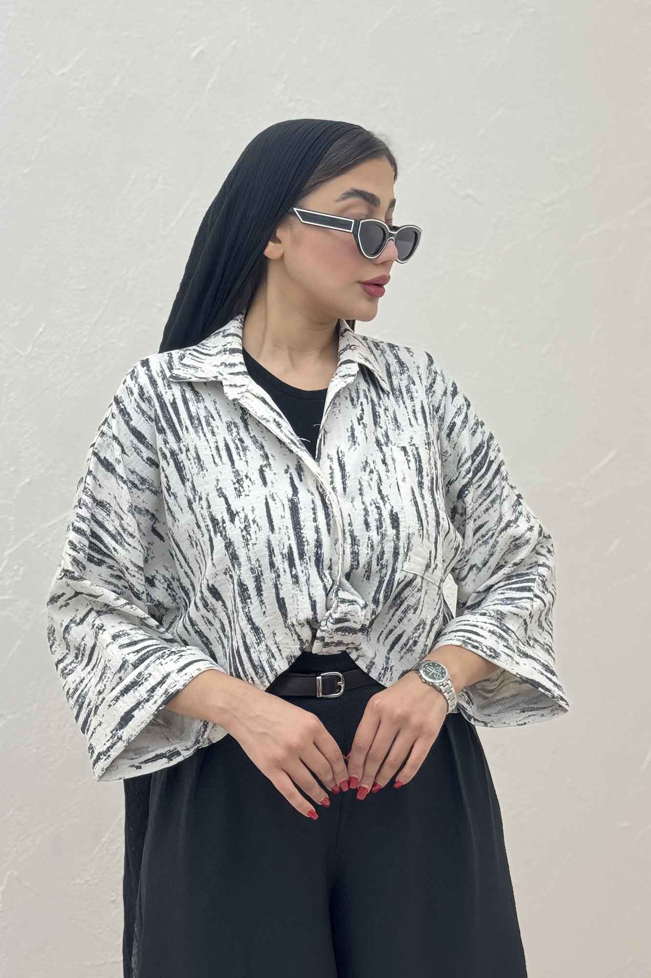 شومیز گره ای پرینتی تک جیب کد 5