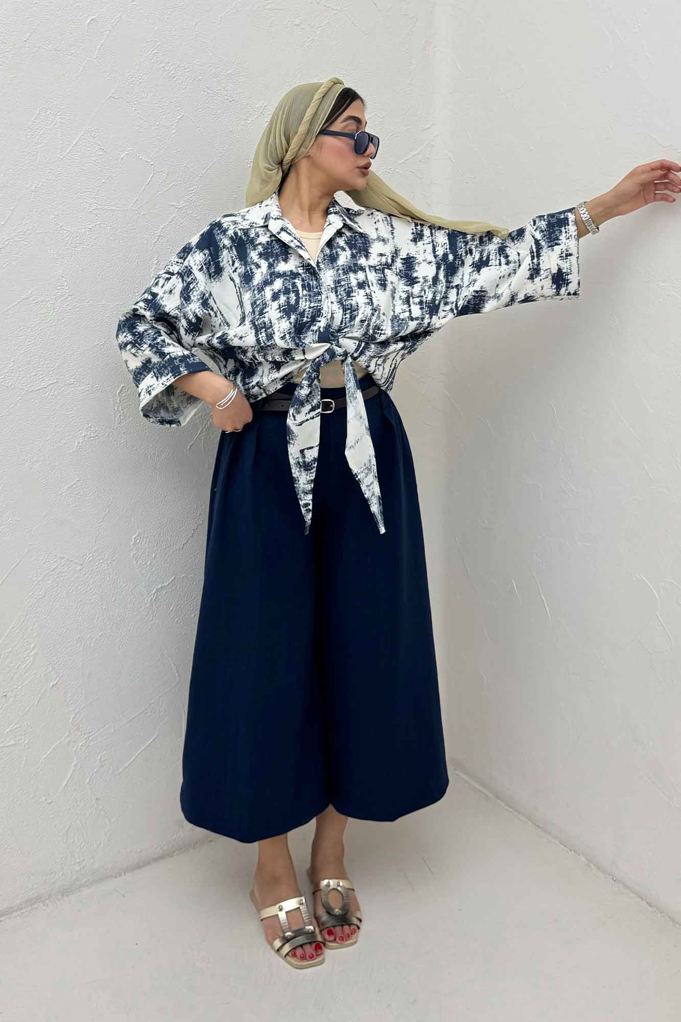 شومیز گره ای پرینتی تک جیب کد 3