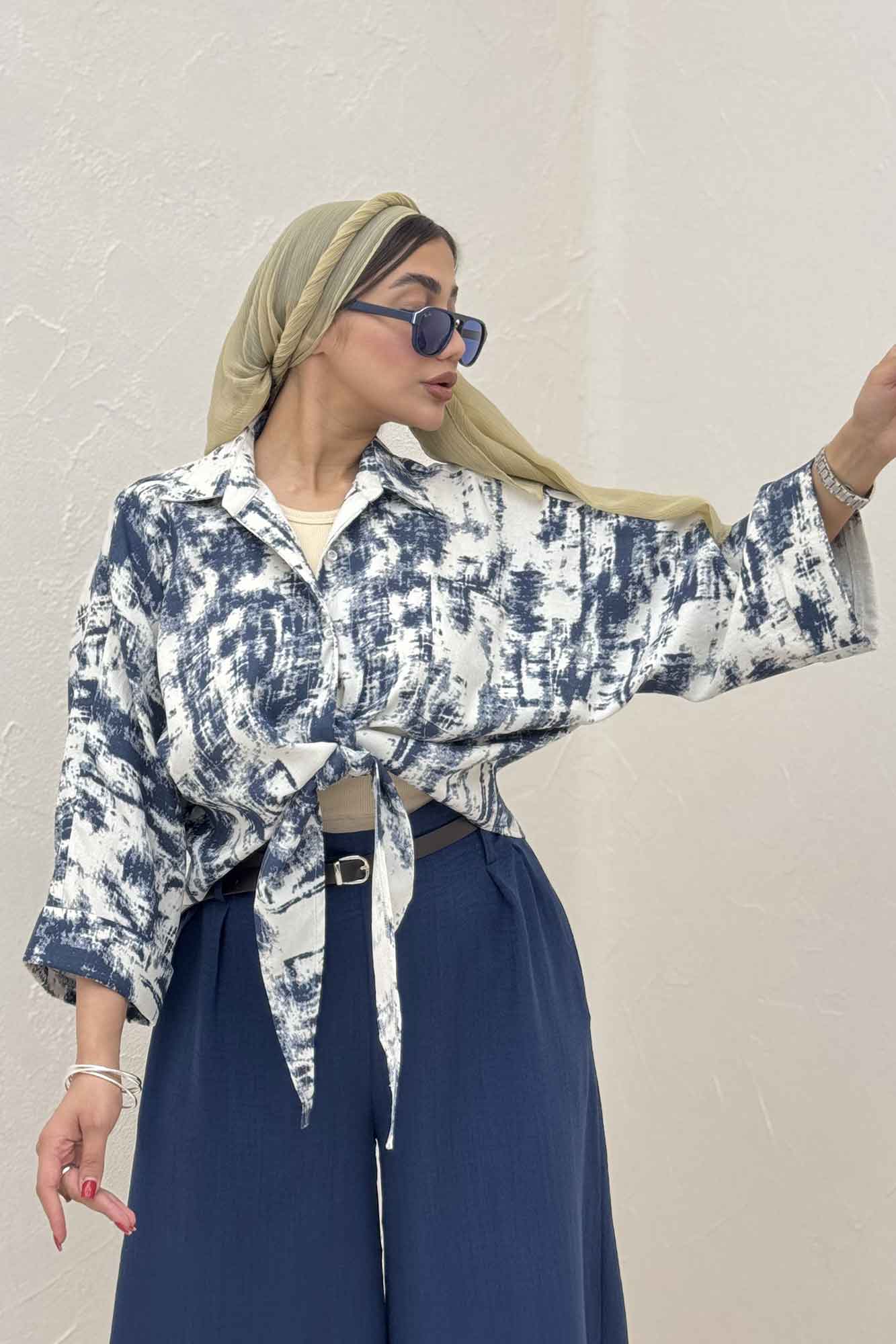 شومیز گره ای پرینتی تک جیب کد 3